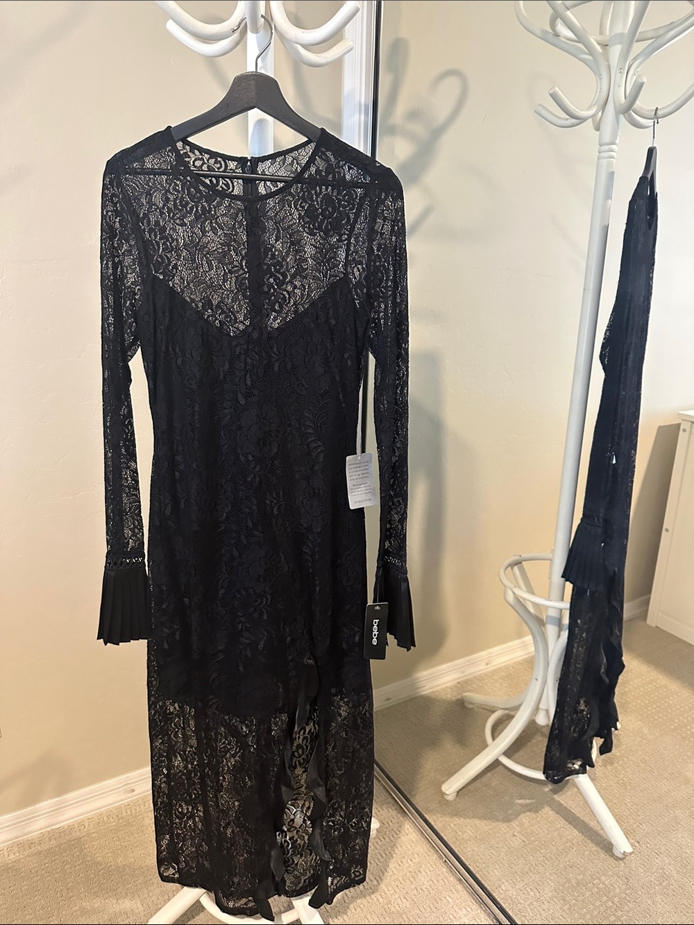 bebe Black Lace Long-Sleeve Maxi Dress